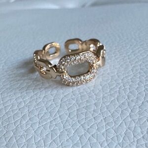Gold Tone Pavé Link Ring with Rhinestones New